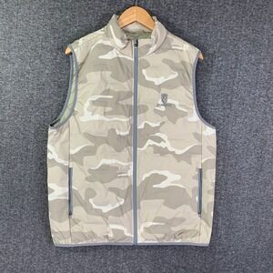 Straight Down Peak Vest Men Large Camo Goose Down Puffer Golf Performance Modern
